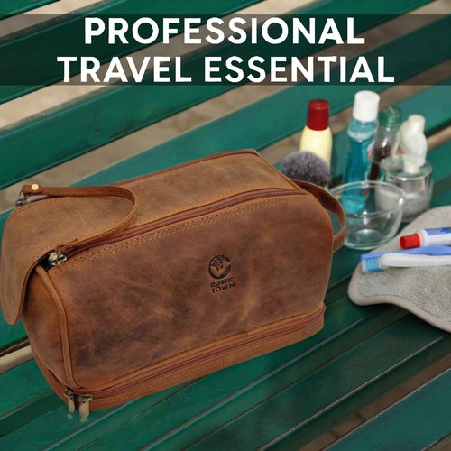 Leather Toiletry Bag for Men - Travel Shaving Dopp Kit - Bathroom Shower Toiletries Organizer - Cosmetic Makeup Bag for Women