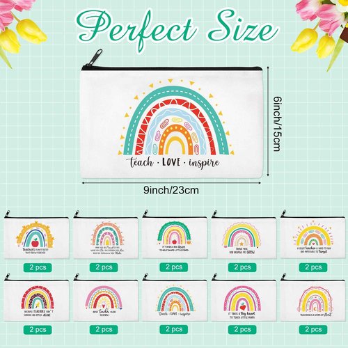 Saintrygo 20 Pieces Teacher Gifts Makeup Bags Bulk Canvas Survival Kit Cosmetic Bag Zippered Pencil Case Appreciation Gifts Travel Toiletry Pouch for Graduation Teachers Day(Rainbow)