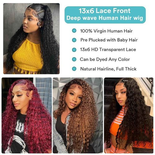 Cfaimity Deep Wave Lace Front Wigs Human Hair Pre Plucked 30inch 13x6 Deep Wave HD Lace Frontal Wig With Baby Hair 180 Density Glueless Deep Curly Human Hair Wigs for Women