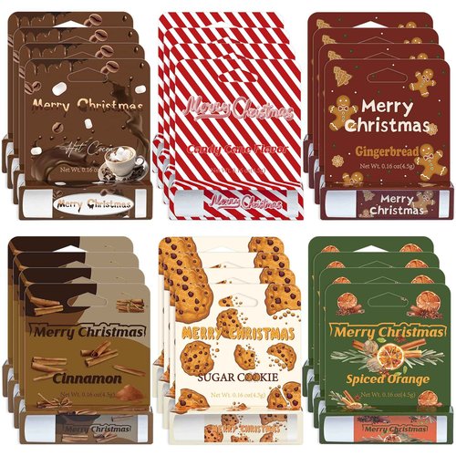 Kuabiz 24 Pcs Christmas Lip Balm Gifts Bulk Cute Stocking Goodie Bags Stuffers 6 Flavors Holiday Small Gifts Xmas Party Supplies Moisturizer Butter Care Mint Candy Christmas Limited Edition