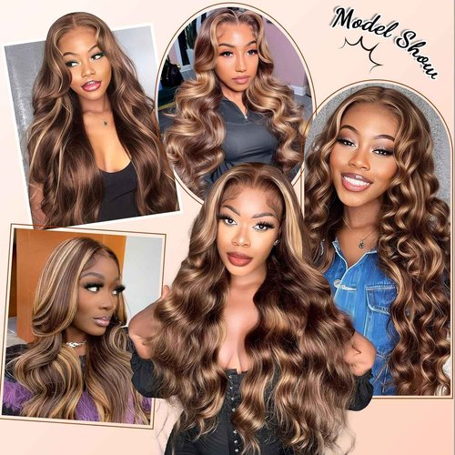 Goldfinch 4/27 Highlight Ombre Lace Front Wigs Human Hair 28 Inch 13x4 HD Transparent Body Wave Honey Blonde Wigs Human Hair 180% Density Pre Plucked Glueless Wigs for Women