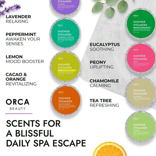 Orca Beauty 8-Pcs Shower Steamers Aromatherapy & Scented Candle - Birthday Self Care Relaxation Gifts for Women, Pampering Shower Bombs Aromatherapy, Spa Day Essentials, Christmas Purple Gift Bundle