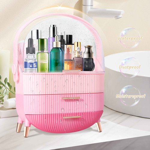 Ptesly Teen Girls Gift Makeup Organizer,Skincare Organizer Jewelry Storage,Cosmetics Storage and Display Case,Make Up Holders and Organizers for Countertop,Bathroom Organizer (Triple Pink)