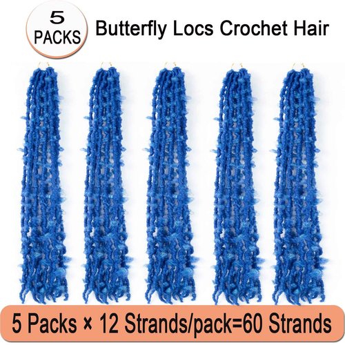Ahrencan Blue Butterfly Locs Crochet Hair,30 Inch 5 Packs Pre Looped Distressed Faux Locs Crochet Hair For Women,Prelooped Soft Butterfly Locks Crochet Braids,Synthetic Braiding Hair(30”,5packs,Blue#)
