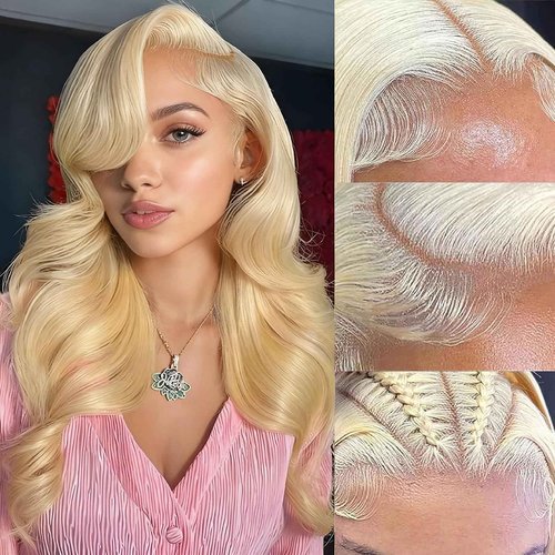 613 Blonde Lace Front Wigs Real Human Hair, Blonde 613 Body Wave 13X6 HD Lace Front Wigs Pre Plucked Lace Frontal Wig Loose Body Wave Glueless Wig Human Hair Business Daily Wear Wig for Women 22 Inch