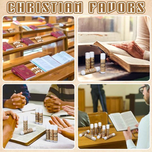 Dansib 50 Pack Christian Religious Gifts Bulk Lip Balms for Women Men Religious Church Party Favors Bulk Bible Verse Lip Balm with Scripture Inspirational Gifts for Coworkers Staff Employee
