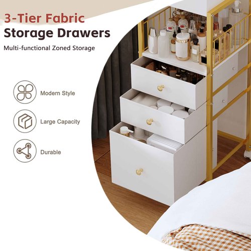 Makeup Cart Organizer with Mirror, Large Floor Skincare Organizers Make Up Organizers-Vanity Storage Organizer Cosmetic Display Cases Holder for Skin Care Perfume Nail Polish Brush Hair Tool (Gold)