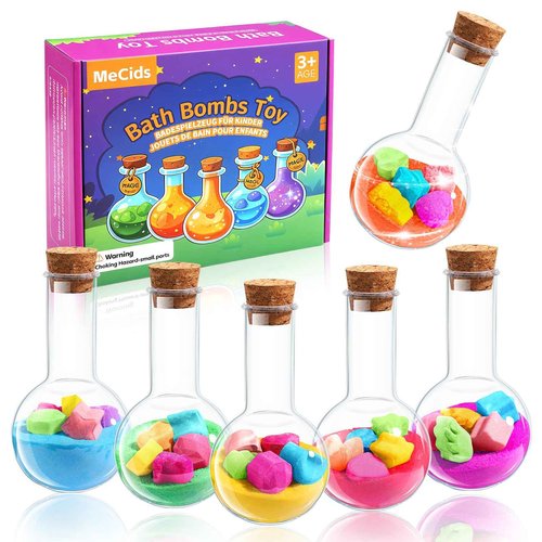 MeCids Magic Potion Bubble Bath Bombs for Kids -Bath Color Tablets Bath Potions for Toddlers Ages 4-12 Fun Science Kit Gift for Birthday, Halloween，Christmas- 6 Pack (Shaped Gems & Stars)