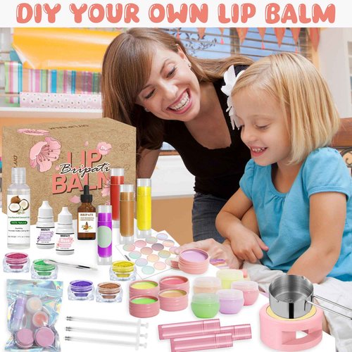 BRIPATI DIY Lip Balm Making Kit for Adults to Make Your Own Moisturizing Lip Balms with Natural Beeswax, Lip Base Oil, Essential Oil, Empty Lip Balm Tubes Jars, Birthday Christmas Mother’s Day Gift