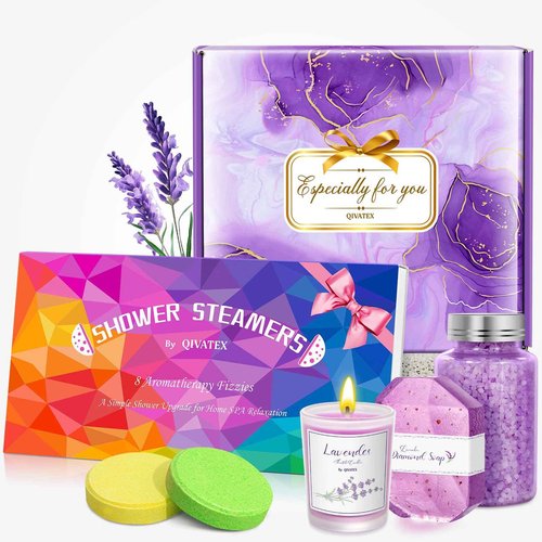 Qivatex Lavender Gifts Set for Women - Stress Relief Gift for Mom, Wife, Girlfriend, Sister, Bestie - Perfect for Birthdays, Christmas, Valentine's Day, White Elephant
