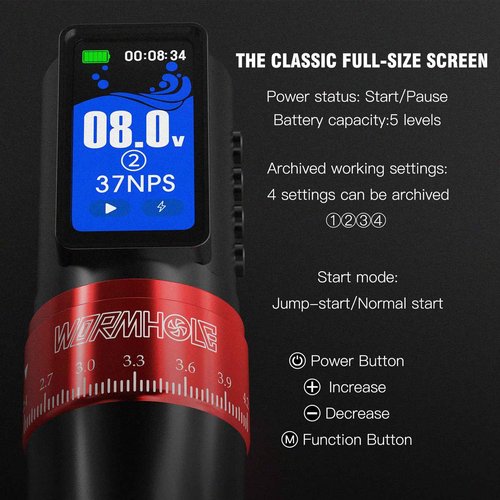 Wormhole Tattoo Gun Kit 2,300mAh Battery Professional Xtreme Tattoo Ink and 20 Tattoo Needles Smart Tattoo Pen Wireless Tattoo Machine Kit Multi-function Tattoo Pen Smart Display 7 Strokes Length