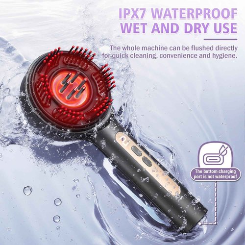 Electric Scalp Massager, 3-in-1 Hair Oil Applicator & IPX7 Waterproof Scalp Brush, Cordless, Portable Head Massager for Home & Travel, Red