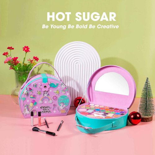 Hot Sugar Kids Makeup Kit, Girls Makeup Kit Age 4-6 7-8 10-12, Unicorn Gift for Girls Birthday Christmas (Pink)