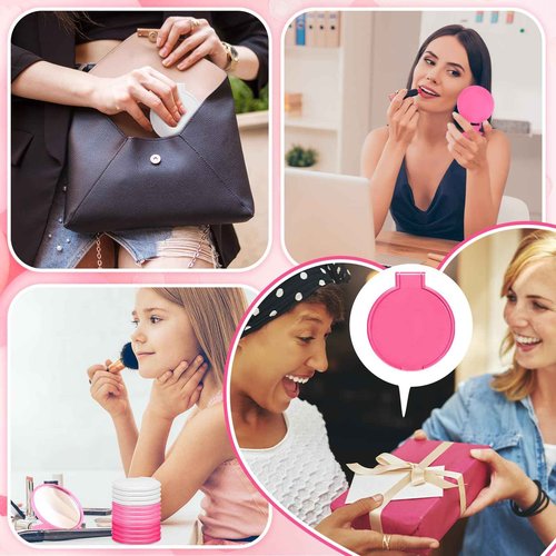 Weysat 48 Pcs Mini Compact Mirror Bulk for Women Gifts Pink White Small Round Portable Folding Pocket Mirror for Purse Travel Makeup Christmas Wedding Birthday Party Favors