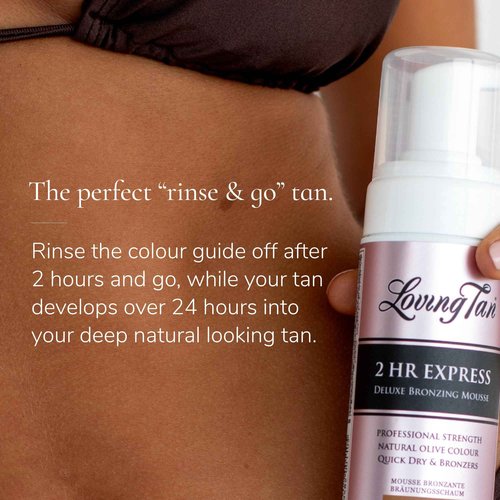 Loving Tan 2 HR Express Mousse, Dark + Mitt- Streak Free, Natural looking, Professional Strength Sunless Tanner- Up to 5 Self Tan Applications per Bottle, Cruelty Free, Naturally Derived DHA - 4 FL Oz