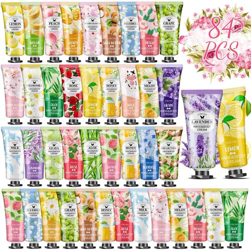 VISCOO 84 Pack Hand Cream Gifts Set for Women, Stocking Stuffers for Women Teengirls, Christmas Gifts, Bulk Gifts, Small Gifts,Mini Moisturizing Hand Lotion Travel Size in Bulk for Dry Cracked Hands