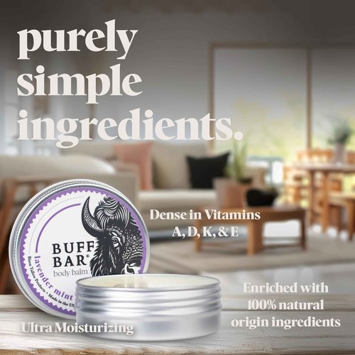 BUFF BAR Pure Bison Tallow Balm, Lavender Mint, 4 Pack - All Purpose, Hydrating, Naturally Derived, Mild Scent, Replaces Lotion, For Cracked, Dry, Itchy, Irritated Skin, Essential Oil