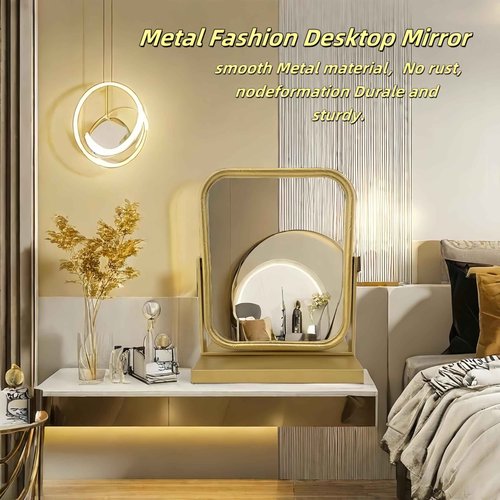Deng YH Tabletop Vanity Mirror Adjustable Rotation Golden Metal Framed Gold Vanity Mirror, Room for Living Room,Bedroom,Tabletop,Bathroom.