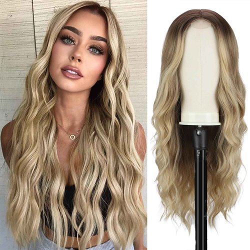 Balyeoseol Blonde Wigs for Women 26 Inch Middle Part Curly Wig Natural Looking Synthetic Heat Resistant Fiber Perfect for Women Fall Clothes Halloween Costumes Christmas Birthday New Year Gift