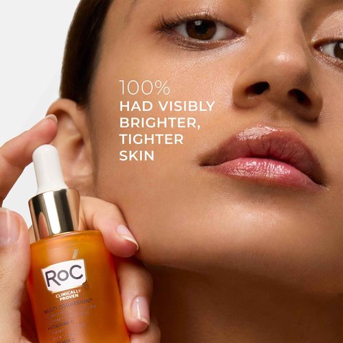 RoC Multi Correxion Revive + Glow Skin Care Regimen Bundle: Vitamin C Serum for Face + Vitamin C Cream for Tighter, Brighter Skin