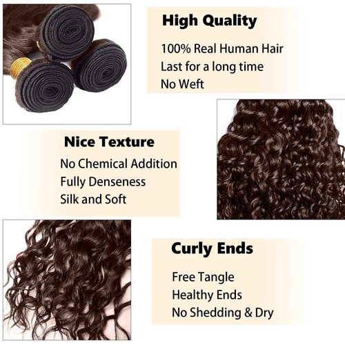 Fabimiya 10 12 14 Inch Human Hair Bundles Brown 4# Water Wave Bundles Human Hair Unprocessed Soft Sewn In Hair with Double Weft for Black Women