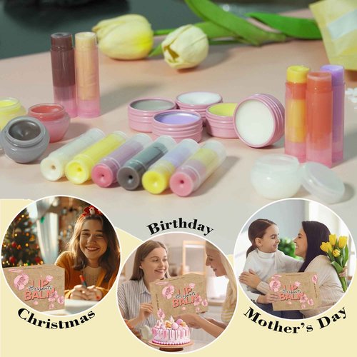 BRIPATI DIY Lip Balm Making Kit for Adults to Make Your Own Moisturizing Lip Balms with Natural Beeswax, Lip Base Oil, Essential Oil, Empty Lip Balm Tubes Jars, Birthday Christmas Mother’s Day Gift