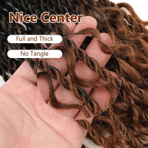 Senegalese Twist Crochet Hair with Curly Ends - 16 Inch Boho Island Twist Crochet Hair 8 Packs Boho Goddess Twist Crochet Hair Pre Looped Crochet Twists with Curly Ends(16(8Packs), 1B/30/27)