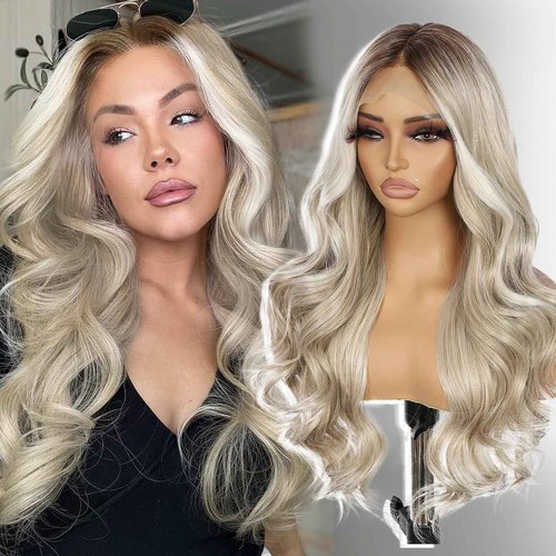 SAPPHIREWIGS 13×4 Platinum Blonde Lace Front Wigs Synthetic Lace Front Wigs Body Wave Glueless Wigs for Women Heat Resistant Fiber Wig for Daily Party Use 20 inch