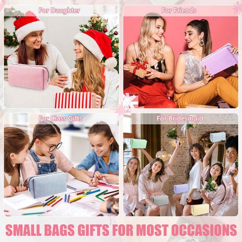 Giesiery 8 Pack Seersucker Makeup Bags - Large Capacity Travel Cosmetic Organizer for Women, Preppy Toiletry Pouch for Skincare Brushes & Beauty Accessories, Bulk Wedding Bridesmaid Gifts