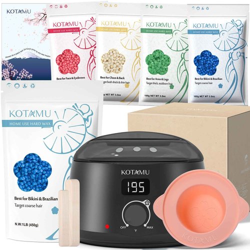 KOTAMU Waxing Kit - Wax Warmer for Hair Removal, Blue Hard Wax Beans 1lb for Brazilian Arms Armpit Back Body Bikini Wax at Home Salon for Women Men