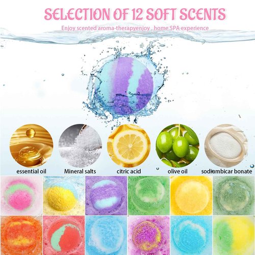 5.3 OZ Extra Large Bath Bombs Gift Set for Women, Girlfriend, Adults, Girls, Kids, 12 Pcs XXL Organic Natural Handmade Bathbombs for Skin Moisturizing, Bubble Spa Bath, Mothers Day Gift for Wife