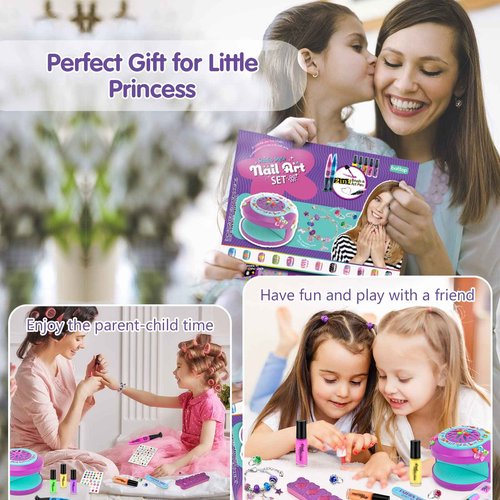 BATTOP Kids Nail Polish Set for Girls, Nail Art Kit for Kids with All-in-One Organizer Nail Dryer, Polish, Stickers, Gems, Filer - Halloween Christmas Ideas Gifts for Girls Ages 6 7 8 9 10 11 12