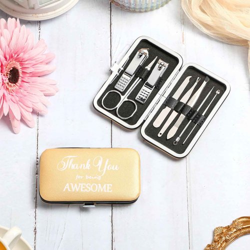 Therwen 24 Sets Manicure Set Nail Clippers 8 in 1 Stainless Steel Grooming Nail Kit Thank You Appreciation Gift Professional Pedicure Tool for Men Women Personal Care(Gold)