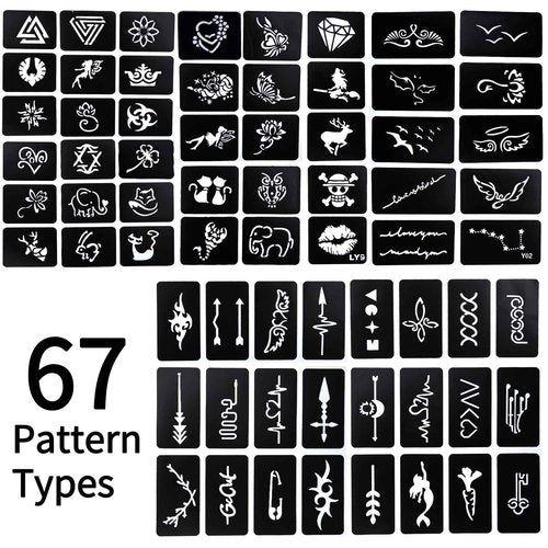Ponhey Temporary Tattoo Markers for Skin, 24 Body Markers+67 Large Tattoo Stencils,Dual-End Tattoo Pens,Fine Lines with Cosmetic-Grade,Flexible, Skin-Safe Face Paint Kit for Kids Teenage Adults