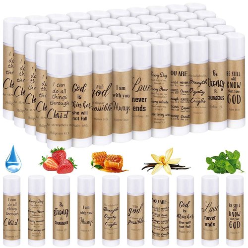 Dansib 50 Pack Christian Religious Gifts Bulk Lip Balms for Women Men Religious Church Party Favors Bulk Bible Verse Lip Balm with Scripture Inspirational Gifts for Coworkers Staff Employee