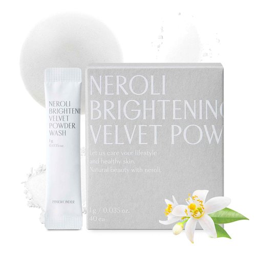 PINKWONDER Neroli Velvet Powder Wash (40EA), Neroli Extract and Enzyme Powder Face Cleansing, Mild Exfoliating, Hydrating and Glowing Skin, Travel Friendly, Korean Skincare