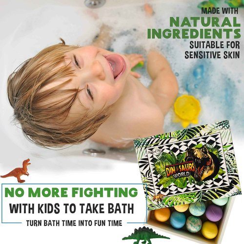 Bath Bombs for Kids with Surprise Inside - 12 Dinosaur Bath Bombs with Toys, Organic Colorful Bubble Bath Fizzies, Dino Egg Bath Bomb w/Rich Bubbles, Stocking Stuffers Christmas Gifts for Kids, Boys