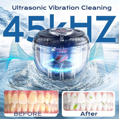 Ultrasonic Retainer Cleaner(2025 Upgraded), 45kHz Cleaning Machine for Dentures, Mouth Guards, Braces, Toothbrush & Jewelry, 200ML Denture Cleaner with 4 Modes for Dental Care