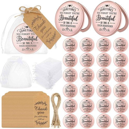 Tatuo 24 Set Sometimes You Forget Your Beautiful Compact Mirror Bulk Inspirational Appreciation Gifts for Women Pocket Makeup Mirrors for Mom Bachelorette Bridal Party Souvenir Gifts
