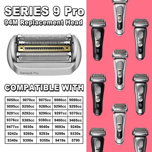 New Series 9 Pro 94M Electric Replacement Shaver Head Accessories blade Compatible with Braun Series 9 Pro Foil 9290cc, 9291cc, 9370cc, 9376cc, 9293s, 9260s, 9295cc, 9385cc (2PACKS)