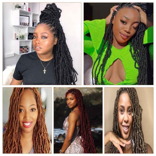 Soft Locs 24 Inch 7 Packs 126 stands Crochet Hair Faux Locs Pre-looped Super Lightweight Goddess Locs Synthetic Crochet Hair Braids For Black Women (1B, 24Inch（Pack of 7）)