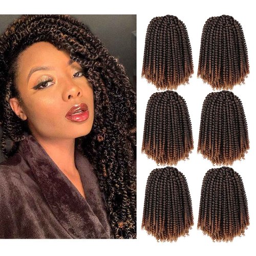 6 Packs Spring Twist Braiding Hair Spring Twists Twist Hair Synthetic Fiber Fluffy Twist Crochet Braids Low Temperature Twist Crochet Hair for Women Braiding Hair (8inch,T1B/30)