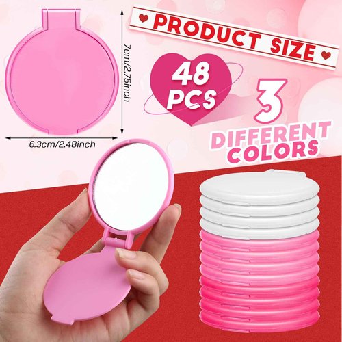 Weysat 48 Pcs Mini Compact Mirror Bulk for Women Gifts Pink White Small Round Portable Folding Pocket Mirror for Purse Travel Makeup Christmas Wedding Birthday Party Favors