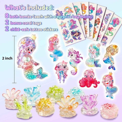 Mermaid Bath Bombs for Kids with Surprse Inside, 8PK XXL Kids Bath Bombs Gift Set for Girls, Birthday Gifts, Mermaid Party Favors, Princess Gift Box