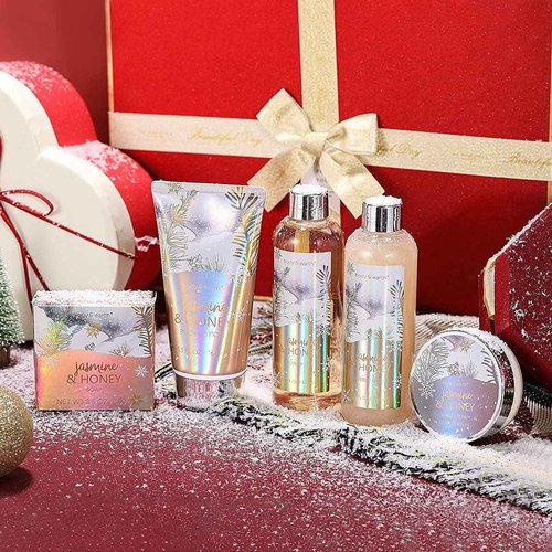 Bath and Body Set -Jasmine & Honey Scent Women Gifts Spa Set and 7 Pcs Lavender Scented Spa Gifts for Women