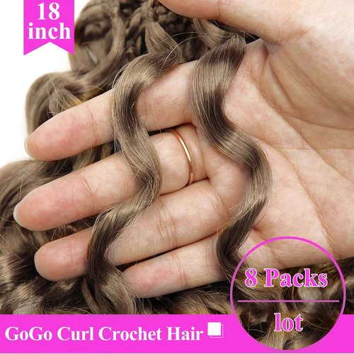 18 Inch Pre Looped Crochet Hair for Black Women - Gogo Curl/Beach Curl/Ocean/Water/Deep Wave Crochet Hair 8 Packs, Synthetic Hair Tangle-Free Natural Look Curly Hair Extensions (33/27)