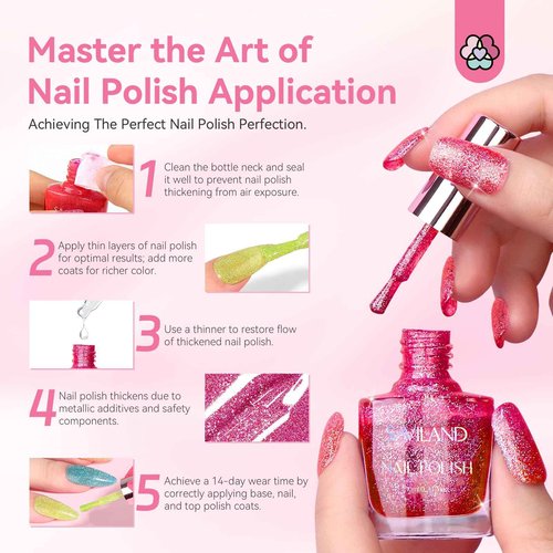 SAVILAND Glitter Nail Polish Set: Air Quick Dry Nail Polish Non Gel with Base-Top Polish Dual Unique Shimmer Holographic Nail Lacquer Gift for Beginner Fingernail Toenail Manicure Art 12 Color