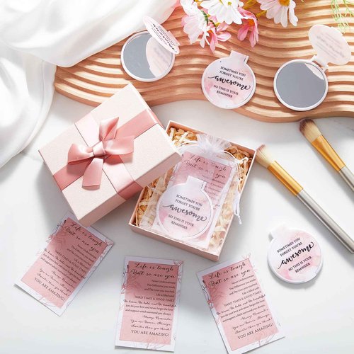 Cinnvoice 25 Set Inspirational Compact Mirrors for Women Bulk Sometimes You Forget You're Awesome Motivational Double Sided Folding Pocket Mirror for Employee Coworker Staff Mom Birthday(Pink Marble)