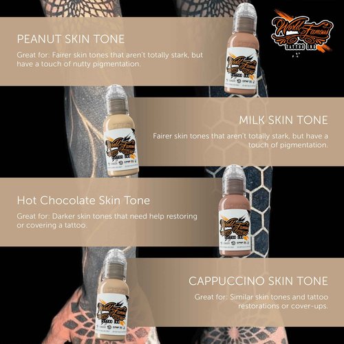 World Famous Tattoo Ink Skintone 4 Count Set, (1 fl oz Each)