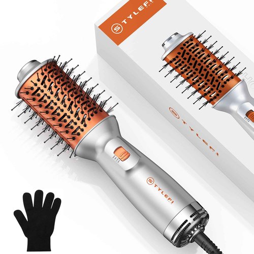 Travel Hair Dryer Brush, Dual Voltage 100–240V 4-in-1 Hot Air Brush with 3 Heat & 2 Speed Settings for Drying, Straightening, Curling & Volumizing, Mini Ionic Thermal Blow Dryer Brush for Women